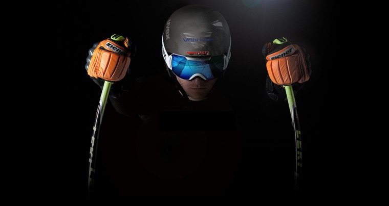 Studio portrait with helmet and poles