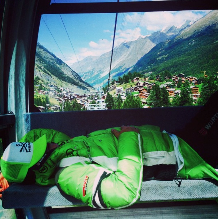 Napping in the gondola above the valley