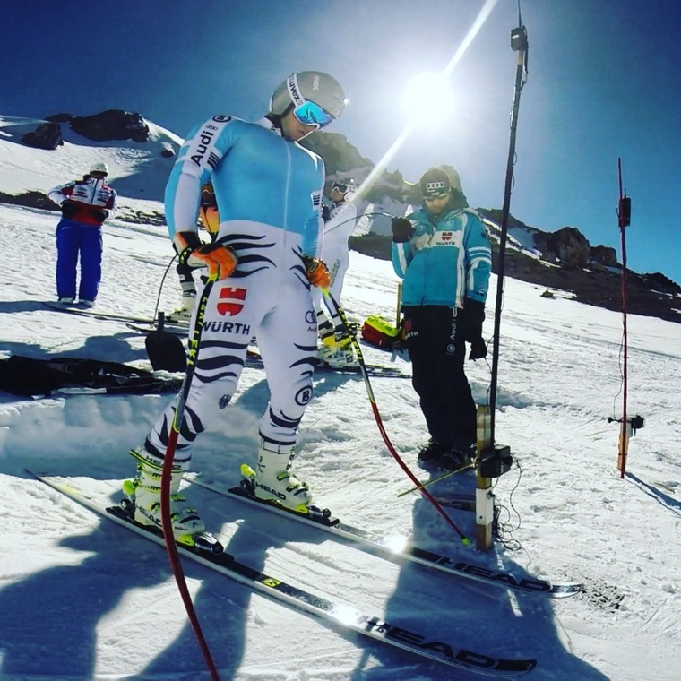 Getting ready with a coach on the glacier